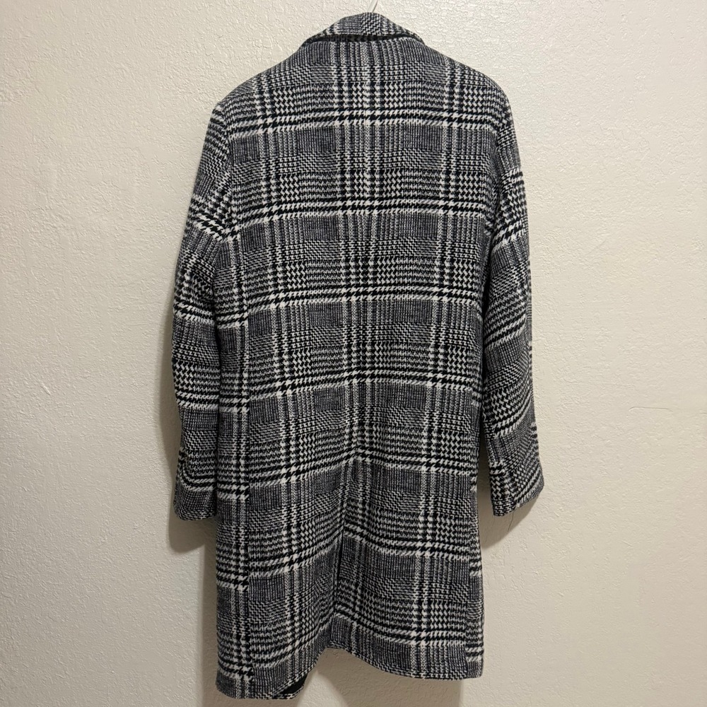 Uaneo Unisex Black White Plaid Wool Blend‎ Longline Coat Jacket RJ-C121 Small - Picture 10 of 16